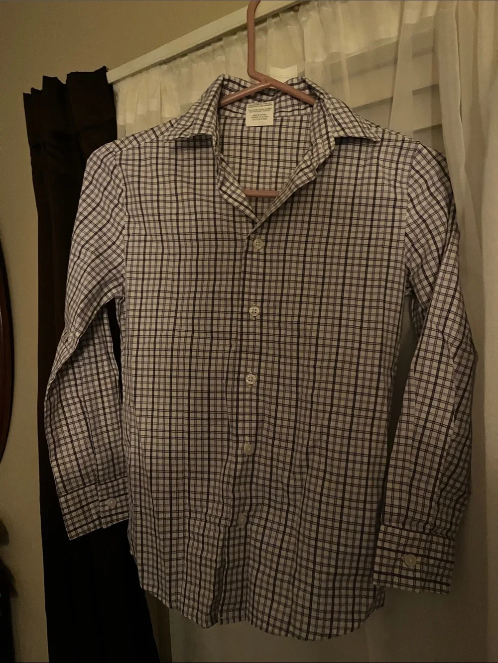 Van Heusen Men's Long-Sleeve Check Shirt in White and Blue